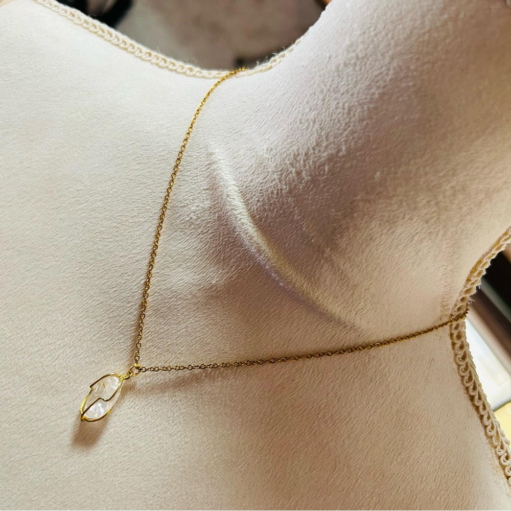 Handcrafted clear quartz wire caged pendant on chain necklace